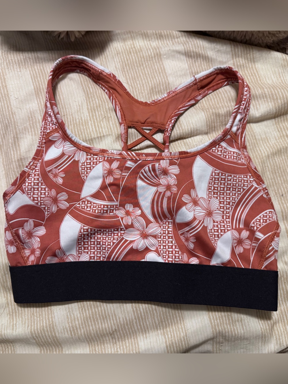 Victoria's Secret Rust Floral Racerback Sports Bra with Black Band